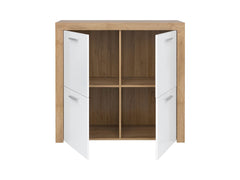 Balder Storage Cabinet 104 cm – Riviera Oak / White Gloss | 4 Doors & Internal Shelves