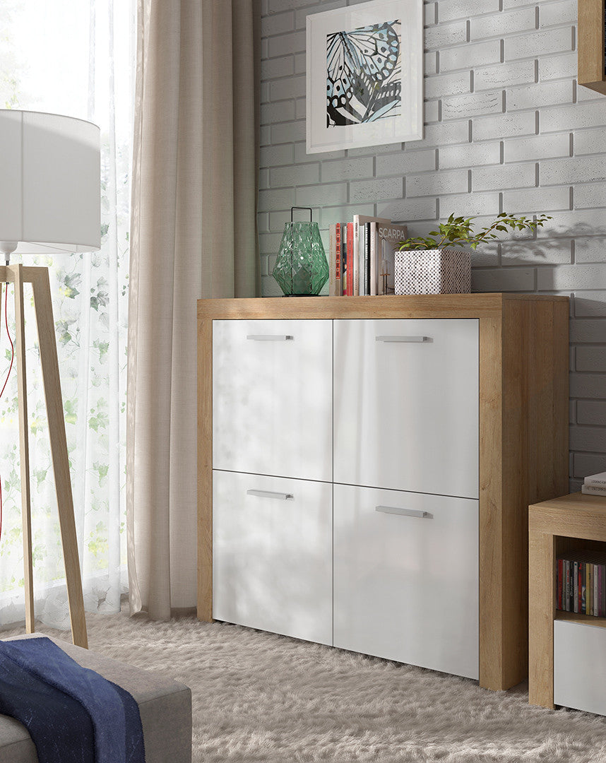 Balder Storage Cabinet 104 cm – Riviera Oak / White Gloss | 4 Doors & Internal Shelves
