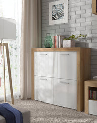 Balder Storage Cabinet 104 cm – Riviera Oak / White Gloss | 4 Doors & Internal Shelves