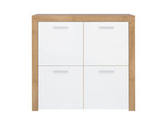 Balder Storage Cabinet 104 cm – Riviera Oak / White Gloss | 4 Doors & Internal Shelves
