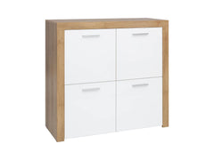 Balder Storage Cabinet 104 cm – Riviera Oak / White Gloss | 4 Doors & Internal Shelves