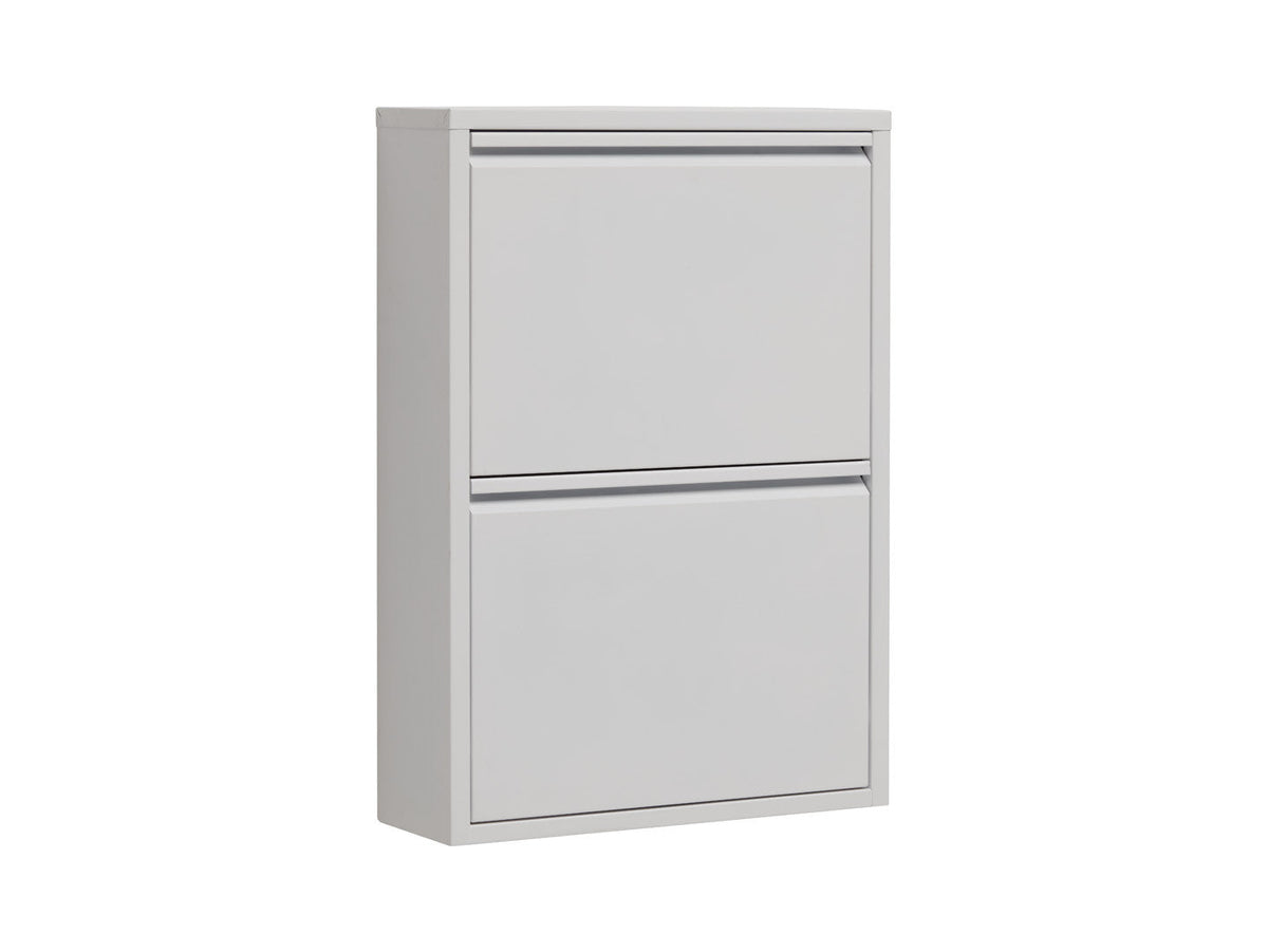 Fly 2K Metal Shoe Cabinet 50×70.5 cm – 2 Tilt-Out Compartments, Only 15 cm Deep | White