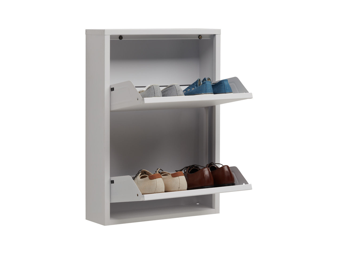 Fly 2K Metal Shoe Cabinet 50×70.5 cm – 2 Tilt-Out Compartments, Only 15 cm Deep | White