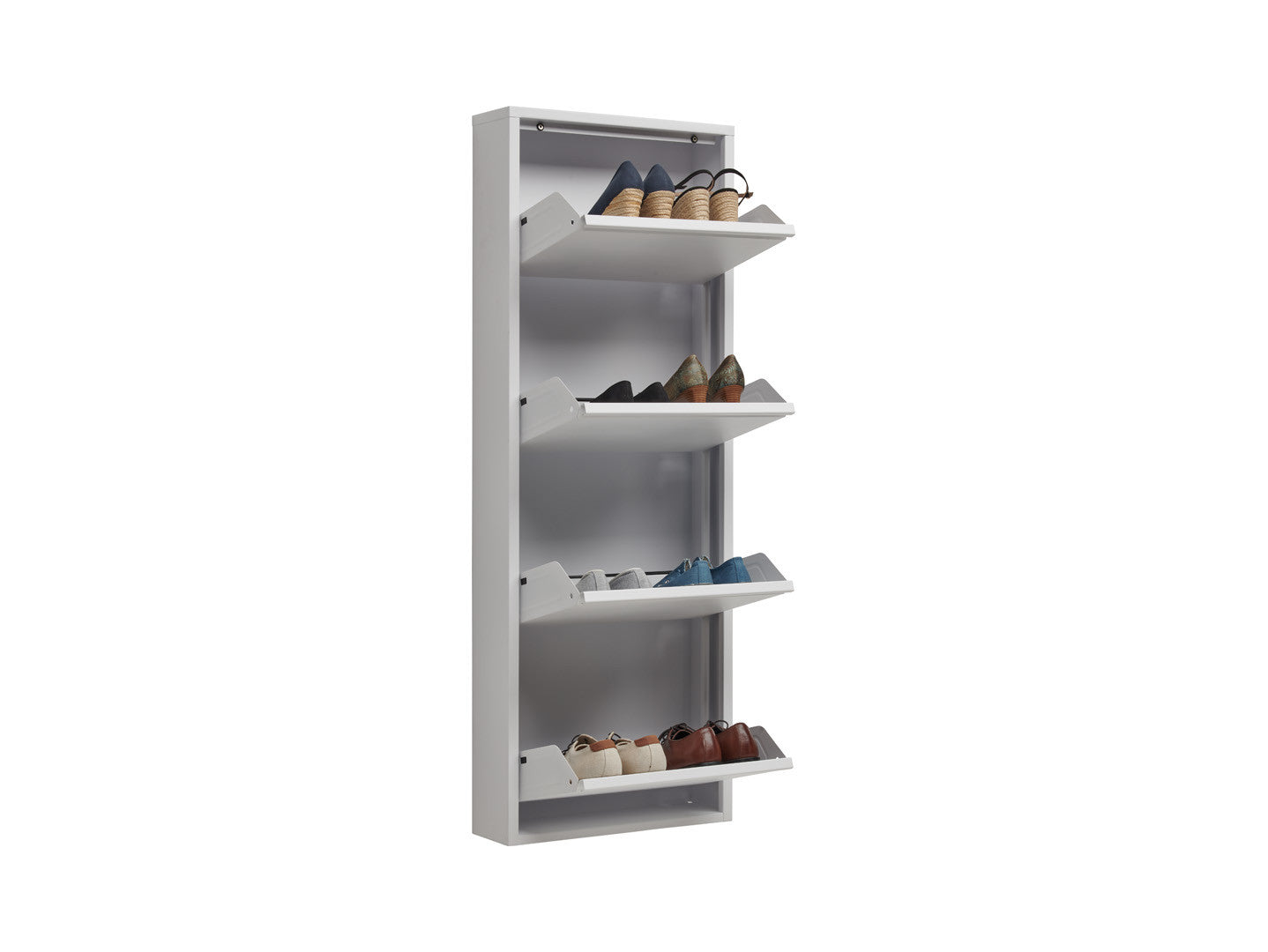 Fly 4K Metal Shoe Cabinet 4 Compartments – White, Wall or Floor Mount