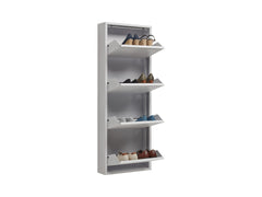 Fly 4K Metal Shoe Cabinet 4 Compartments – White, Wall or Floor Mount