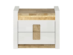 Alameda Bedside Table 62 cm – White Gloss / Westminster Oak | 2 Drawers & Built-In LED Light