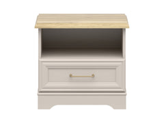 Anga Bedside Table with Drawer & Open Shelf – Kashmir & Mauvella Oak