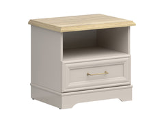 Anga Bedside Table with Drawer & Open Shelf – Kashmir & Mauvella Oak