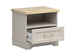 Anga Bedside Table with Drawer & Open Shelf – Kashmir & Mauvella Oak