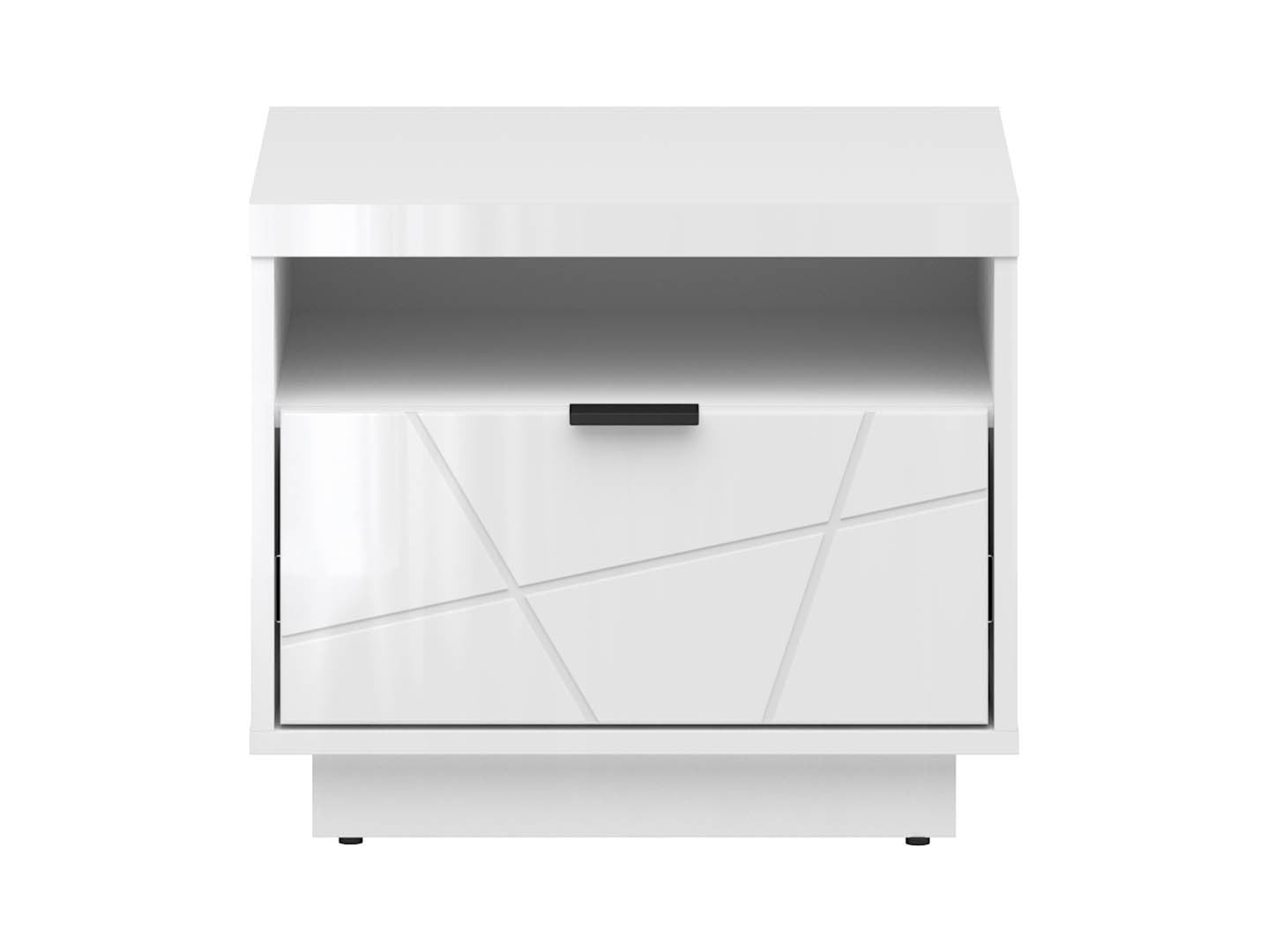 Forn Bedside Table with Drawer – White Gloss | Soft-Close & Routed Front