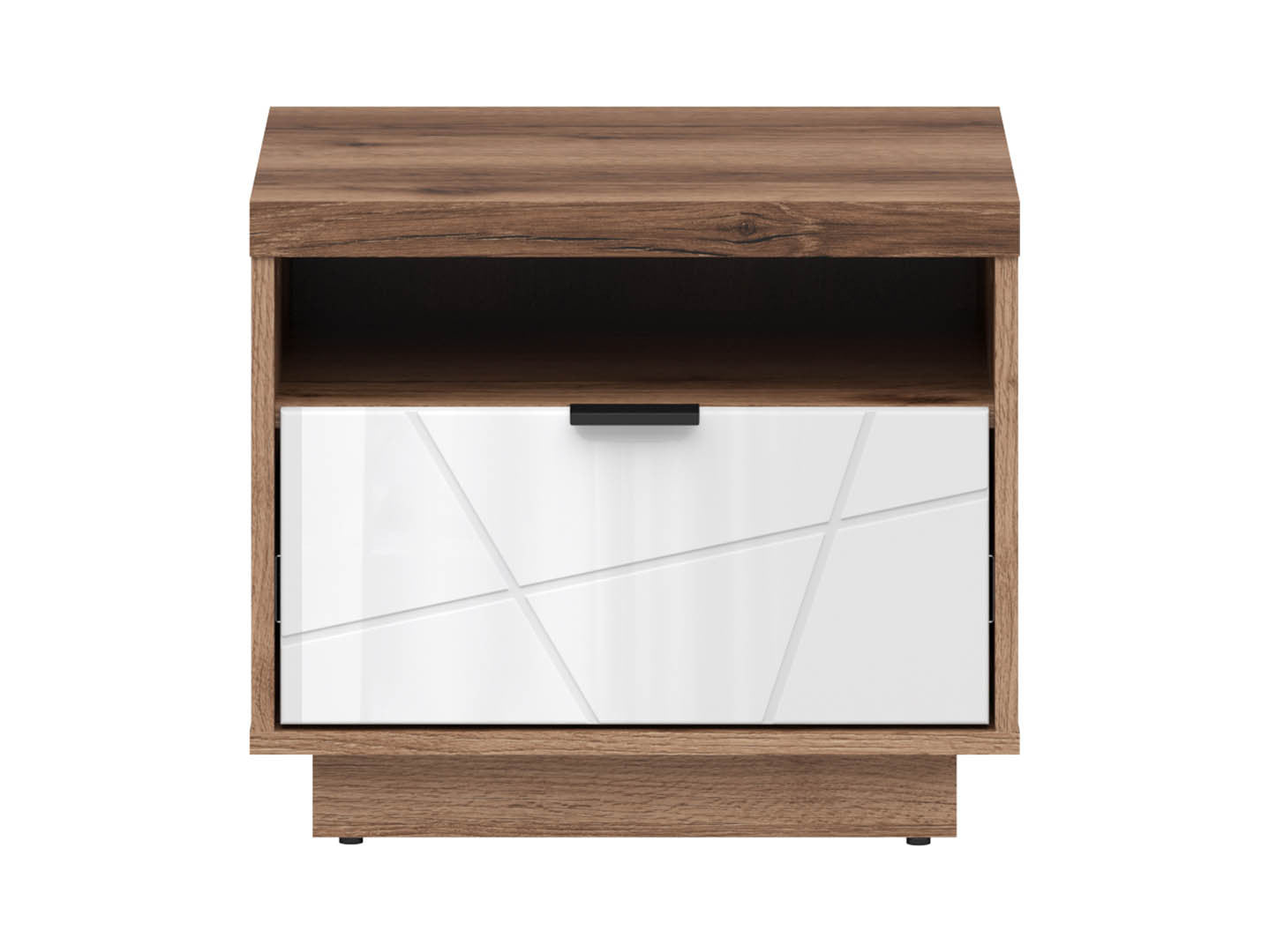 Forn Bedside Table – Dark Delano Oak / White Gloss