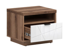 Forn Bedside Table – Dark Delano Oak / White Gloss