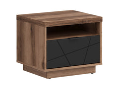 Forn — Bedside Table | 50 × 42.5 cm | 1 Soft-Close Drawer | Dark Delano Oak & Matt Black