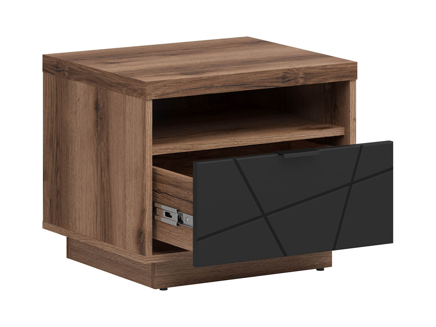 Forn — Bedside Table | 50 × 42.5 cm | 1 Soft-Close Drawer | Dark Delano Oak & Matt Black
