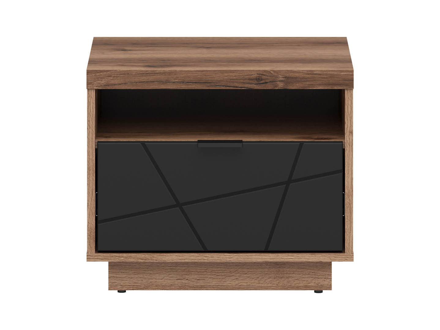 Forn — Bedside Table | 50 × 42.5 cm | 1 Soft-Close Drawer | Dark Delano Oak & Matt Black