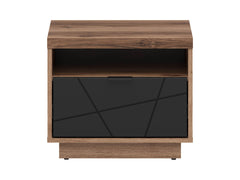 Forn — Bedside Table | 50 × 42.5 cm | 1 Soft-Close Drawer | Dark Delano Oak & Matt Black