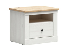 Frija Bedside Table – Andersen Pine White & Artisan Oak, Soft-Close Drawer, Open Shelf, Scandinavian