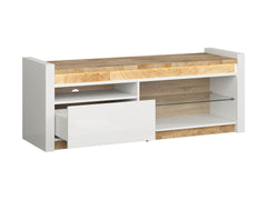 Alameda TV Unit 147 cm with LED Lighting & Drawer – White Gloss / Westminster Oak