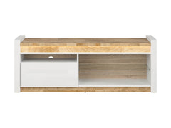 Alameda TV Unit 147 cm with LED Lighting & Drawer – White Gloss / Westminster Oak