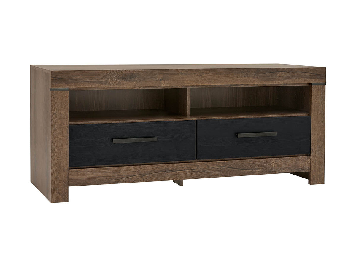Balin TV Cabinet 140 cm – Monastery Oak & Black Oak, Optional LED