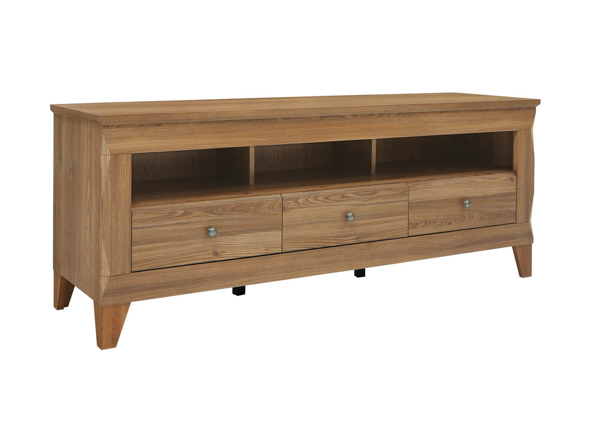 Bergen TV Cabinet 156 cm – Golden Sibiu Larch, 3 Shelves & 3 Drawers