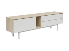 Ema TV Unit 180 cm – Jackson Hickory Walnut & Light Grey | Push-to-Open | 2 Drawers, Drop-Down Shelf & Cable Management