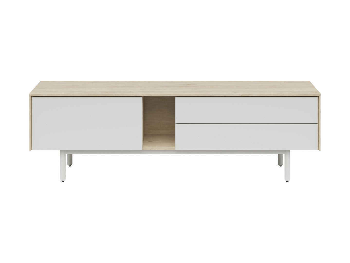 Ema TV Unit 180 cm – Jackson Hickory Walnut & Light Grey | Push-to-Open | 2 Drawers, Drop-Down Shelf & Cable Management