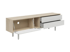 Ema TV Unit 180 cm – Jackson Hickory Walnut & Light Grey | Push-to-Open | 2 Drawers, Drop-Down Shelf & Cable Management