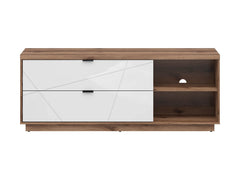 Forn — TV Cabinet | 156 × 61 cm | 2 Drawers & 2 Open Shelves | Dark Delano Oak & White Gloss