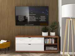 Forn — TV Cabinet | 156 × 61 cm | 2 Drawers & 2 Open Shelves | Dark Delano Oak & White Gloss