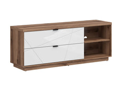 Forn — TV Cabinet | 156 × 61 cm | 2 Drawers & 2 Open Shelves | Dark Delano Oak & White Gloss