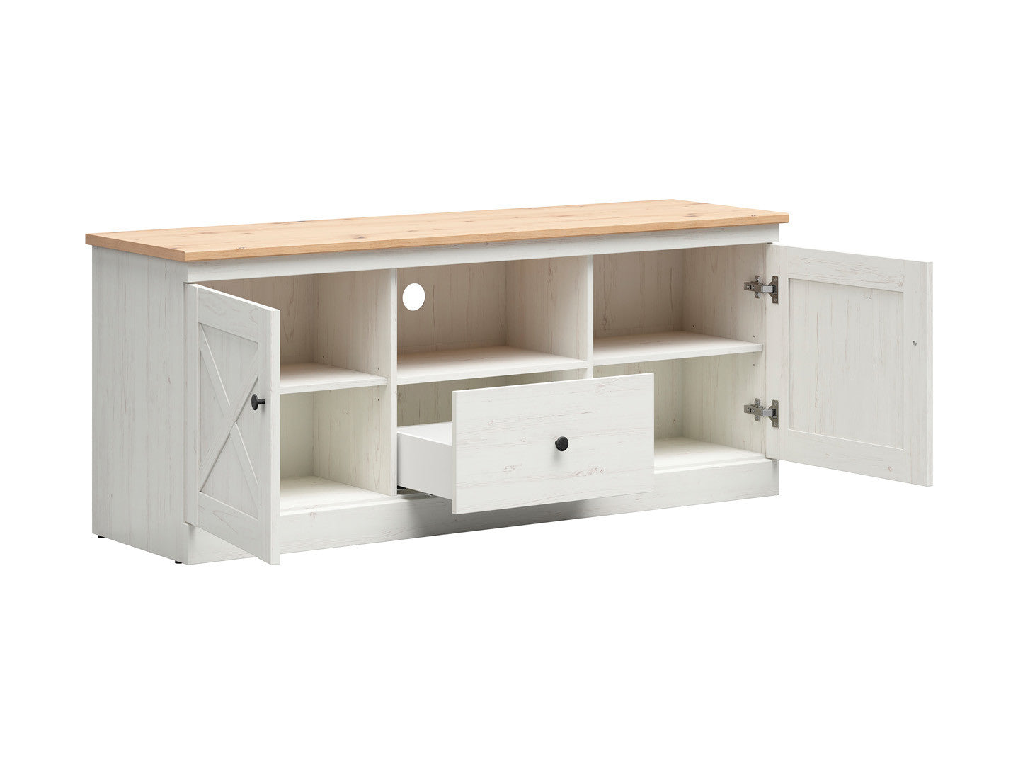 Frija TV Unit 153 cm with Drawer & Shelves – Andersen Pine White / Artisan Oak