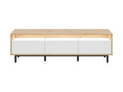 Gap TV Unit 190 cm – Artisan Oak, White & Black | Centre Media Shelf with Cable Hole | 3 Drawers | Black Legs