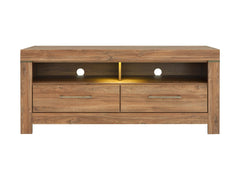 Gent TV Unit 138.5 cm with LED Lighting & 2 Drawers – Stirling Oak