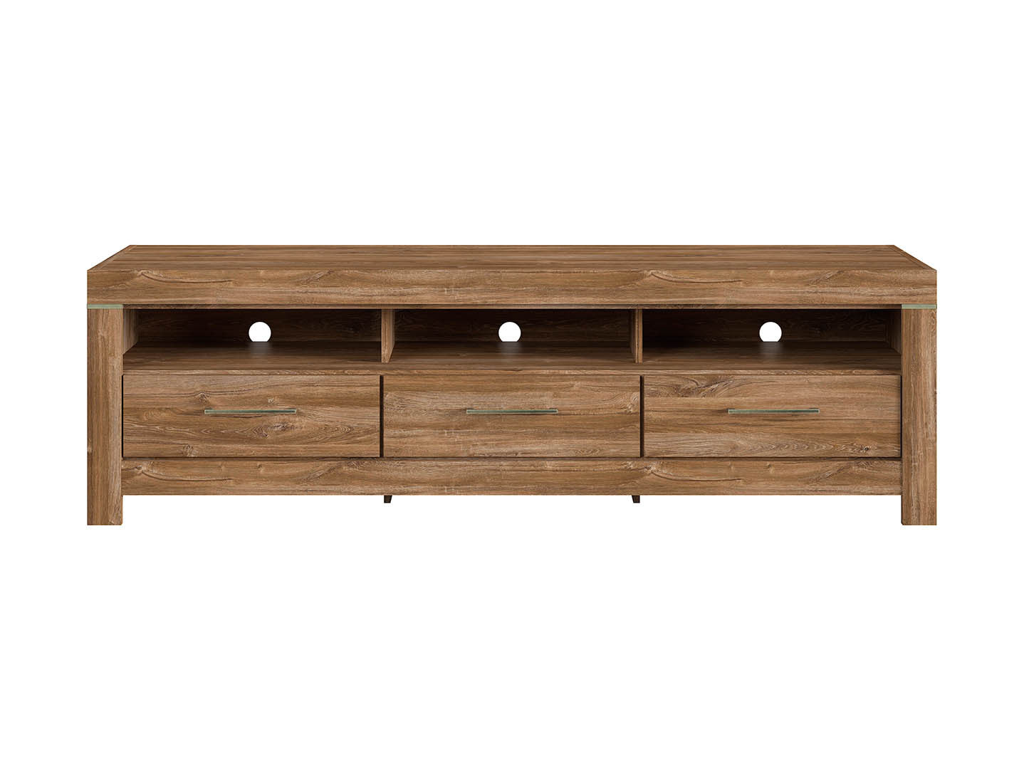 Gent TV Cabinet with 3 Drawers, Open Shelves & LED Lighting | Stirling Oak | 200x60cm