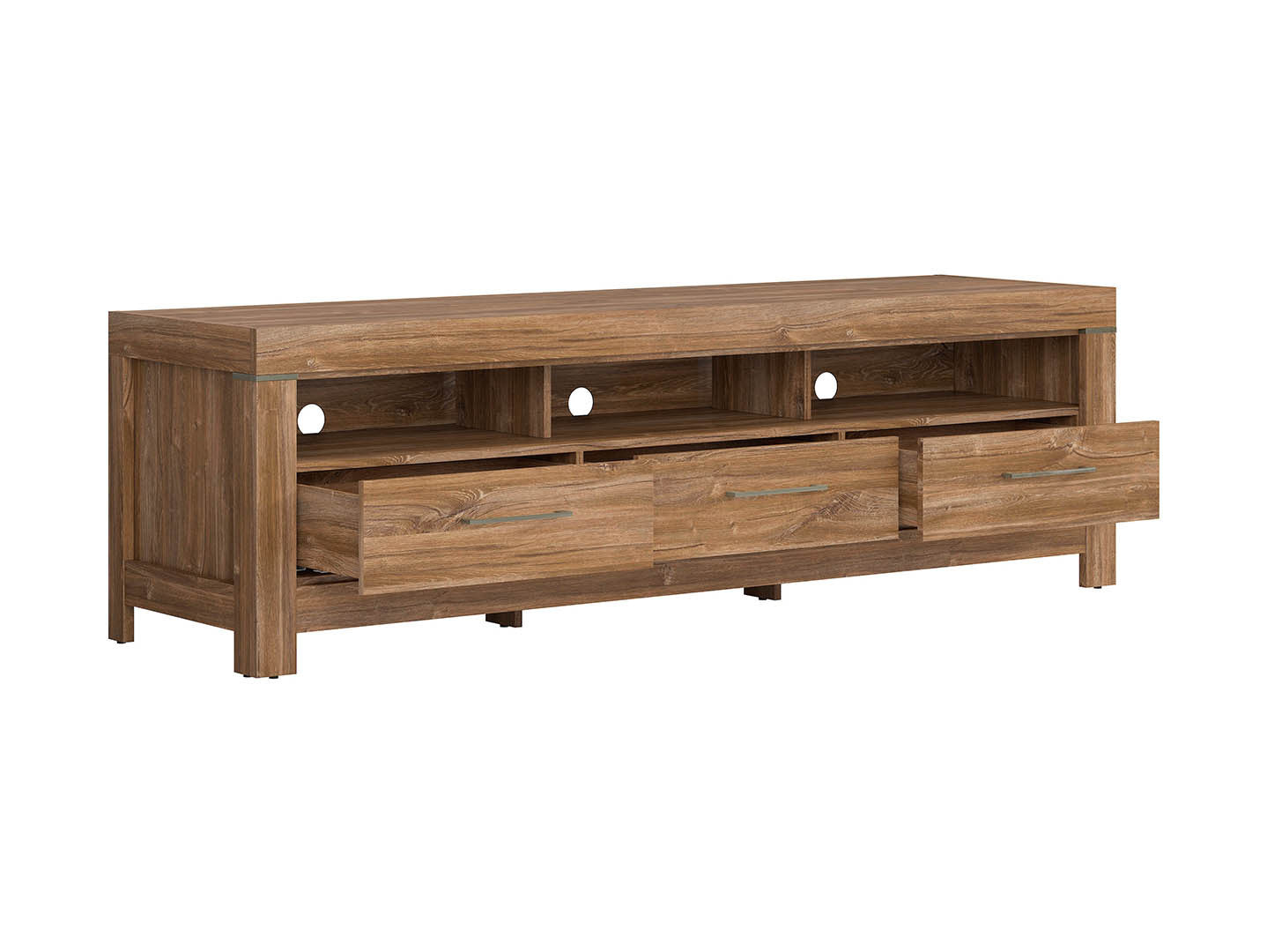Gent TV Cabinet with 3 Drawers, Open Shelves & LED Lighting | Stirling Oak | 200x60cm