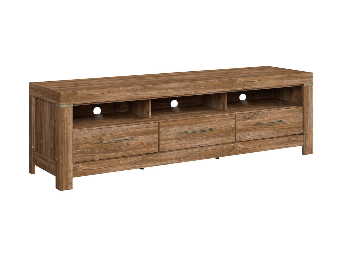 Gent TV Cabinet with 3 Drawers, Open Shelves & LED Lighting | Stirling Oak | 200x60cm