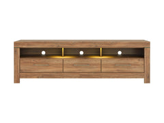 Gent TV Cabinet with 3 Drawers, Open Shelves & LED Lighting | Stirling Oak | 200x60cm