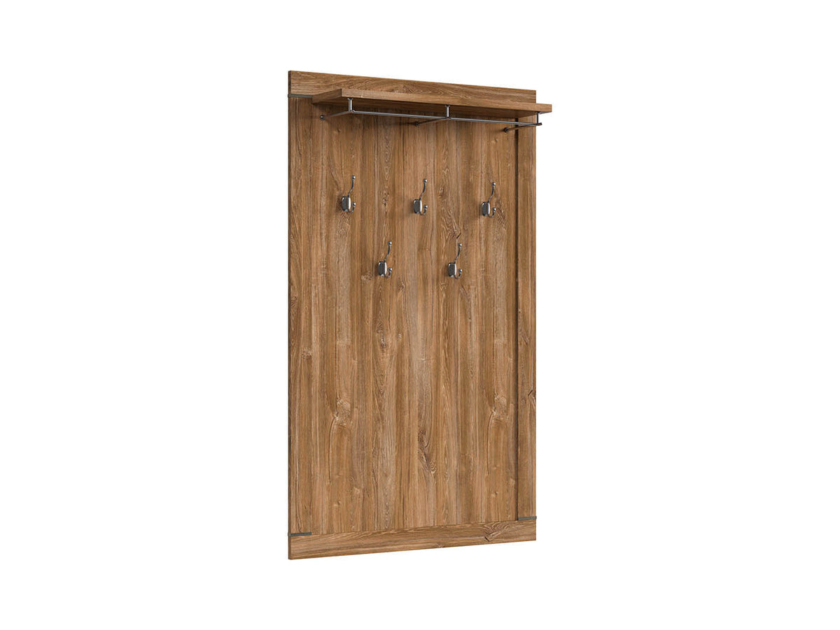 Gent Coat Rack Panel | Stirling Oak | 5 Double Hooks + Rail + Shelf | 101×168 cm