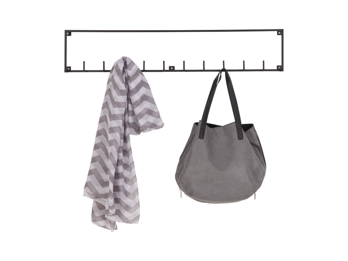 Dora Wall Coat Rack 83 cm – 12 Hooks, Slim Metal Frame | Black