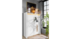 Alameda Display Cabinet 102x141 cm – LED, Glass Doors, 2 Drawers, White Gloss & Oak