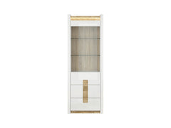 Alameda — Display Cabinet | 72 × 201.5 cm | 2 Glass Shelves & 2 Drawers | LED | White Gloss & Westminster Oak