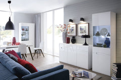 Azteca Trio Display Cabinet with LED Lighting | White & White Gloss | 90x193cm
