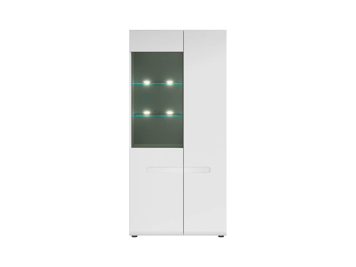 Azteca Trio Display Cabinet with LED Lighting | White & White Gloss | 90x193cm