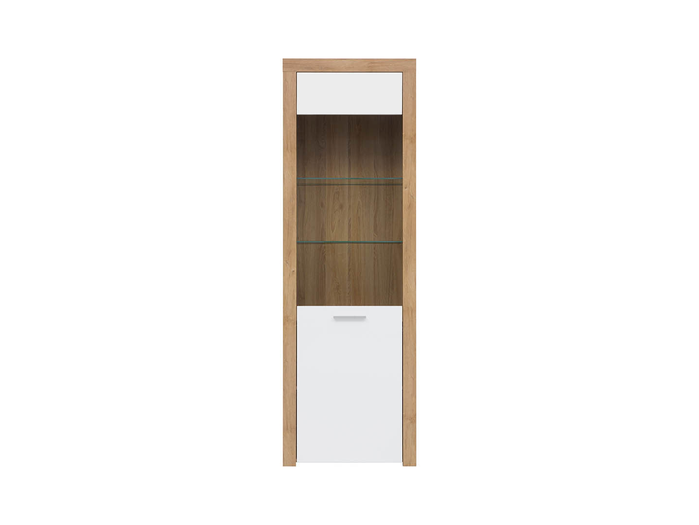 Balder — Display Cabinet | 62 × 192 cm | Glazed & Solid Door | Riviera Oak & White Gloss