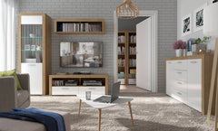 Balder — Display Cabinet | 62 × 192 cm | Glazed & Solid Door | Riviera Oak & White Gloss