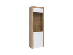 Balder — Display Cabinet | 62 × 192 cm | Glazed & Solid Door | Riviera Oak & White Gloss