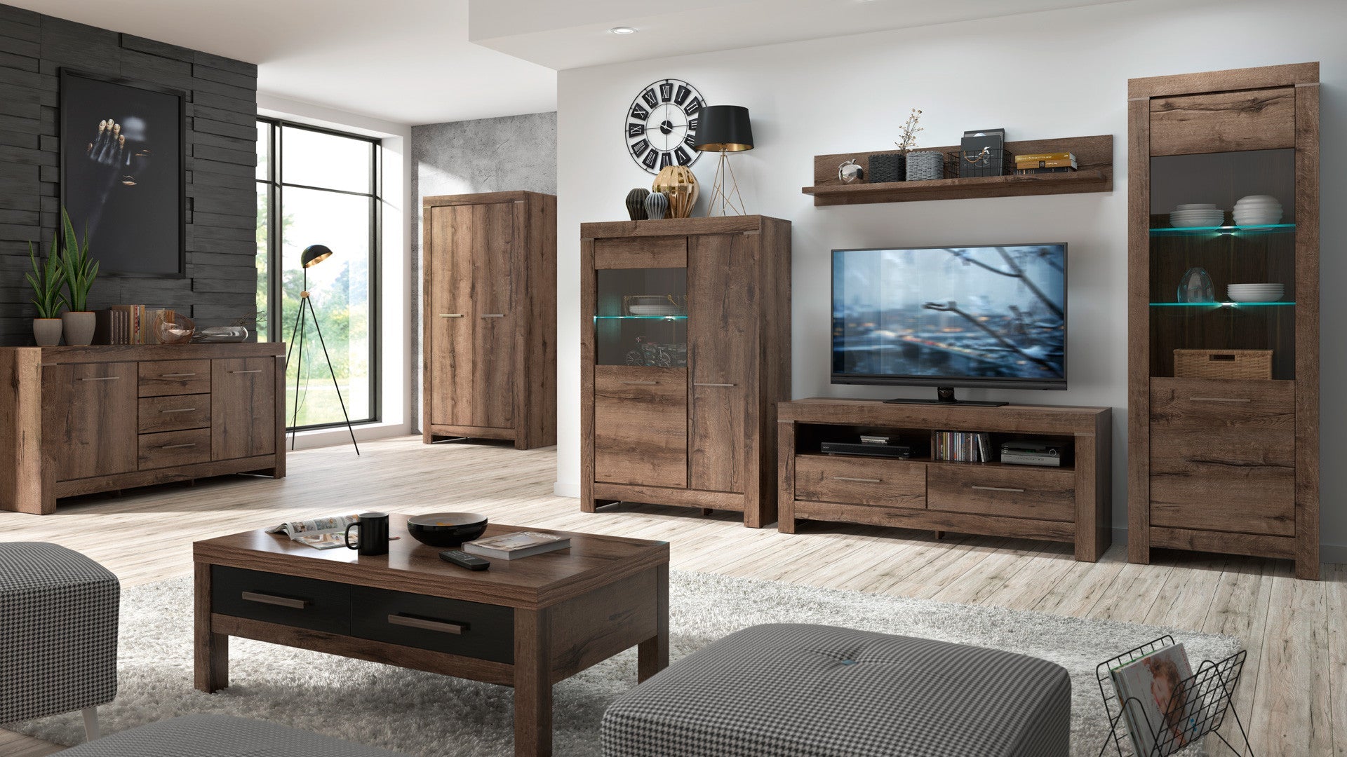 Balin Display Cabinet 100.5 cm – Monastery Oak, LED Included, Soft-Close