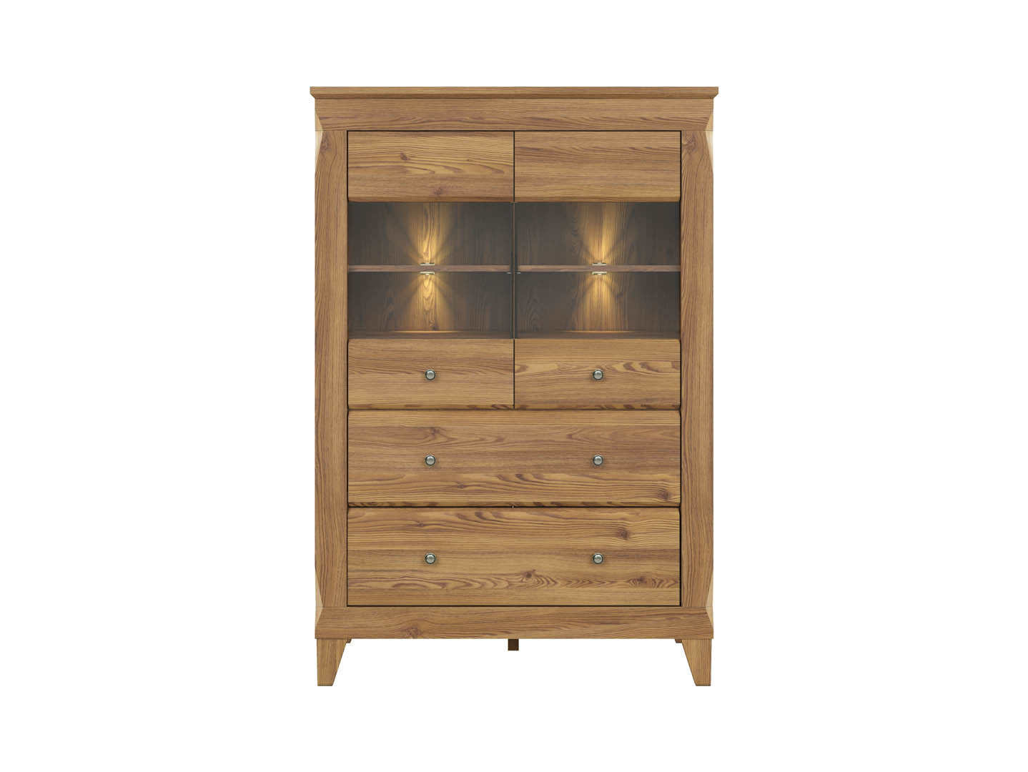 Bergen Display Cabinet with Glass Doors & 2 Drawers | Golden Sibiu Larch | 102x150.5cm