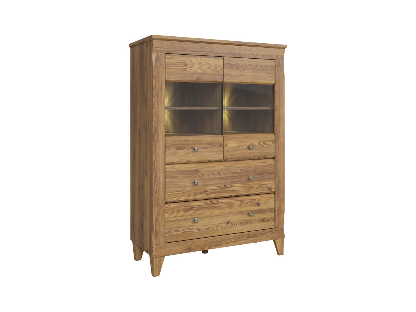 Bergen Display Cabinet with Glass Doors & 2 Drawers | Golden Sibiu Larch | 102x150.5cm